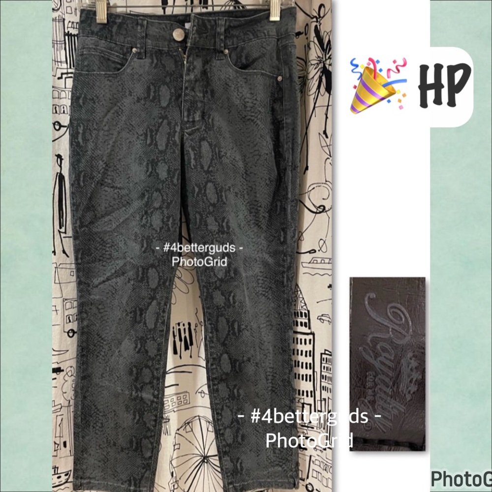 Royalty For Me Charcoal & Black Python Snake Ankle Length Midrise Petite Jean 6P
